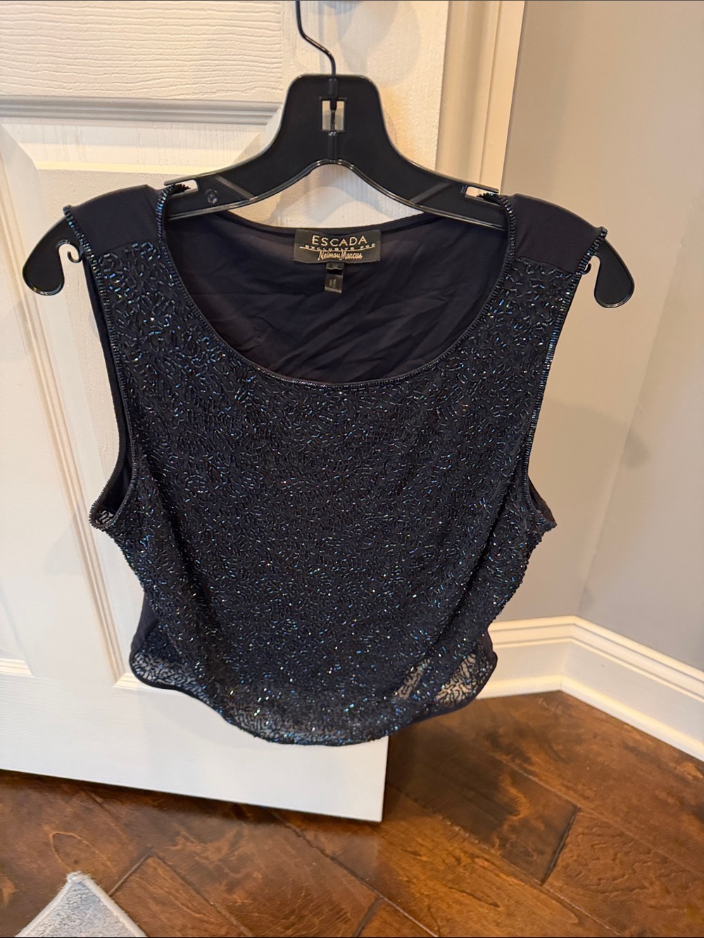 Vintage Eacada Navy Beaded Sleeveless Evening Shell